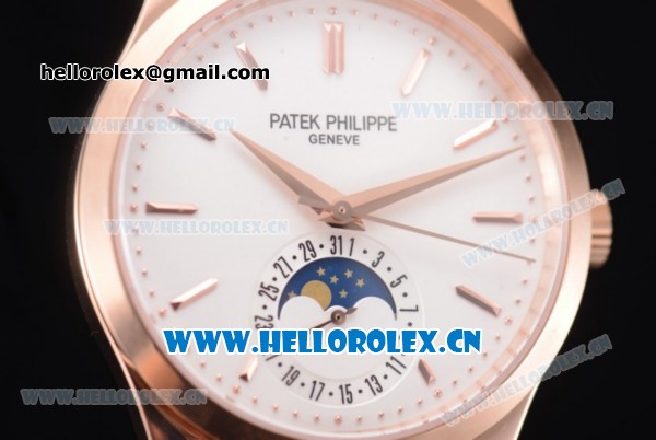 Patek Philippe Complications Miyota 9015 Automatic Rose Gold Case with White Dial Stick Markers and Brown Leather Strap - Click Image to Close